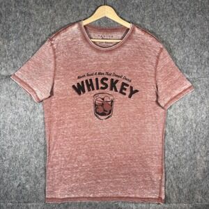 Lucky Brand Venice Burnout T-Shirt Men's Medium Short Sleeve Red Whiskey Alcohol